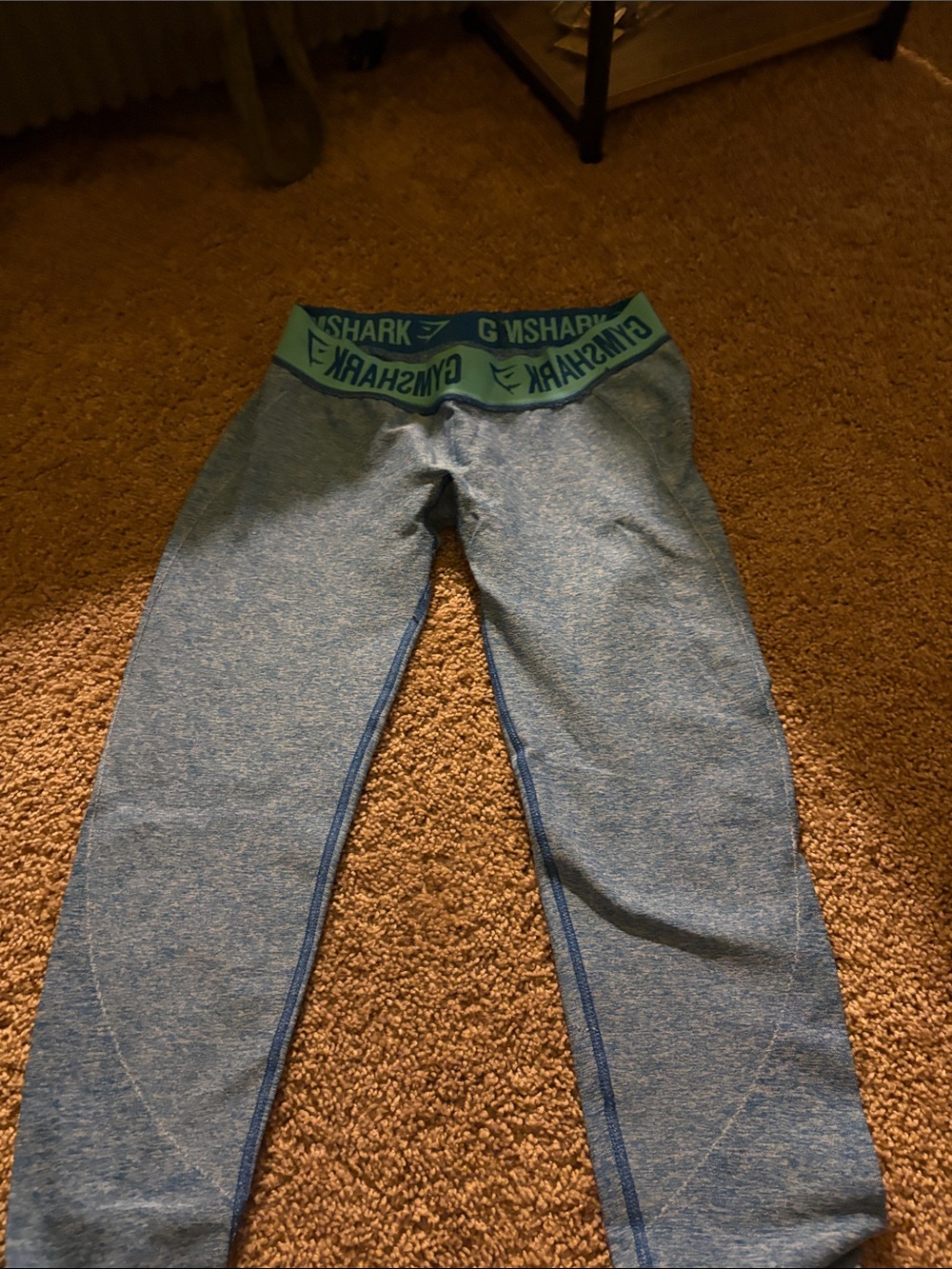 Gymshark Heather Blue Leggings with Teal Branded Waistband